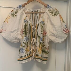 Rachel Zoe White Floral Tie-Front Puff Sleeve Top and Matching Pants